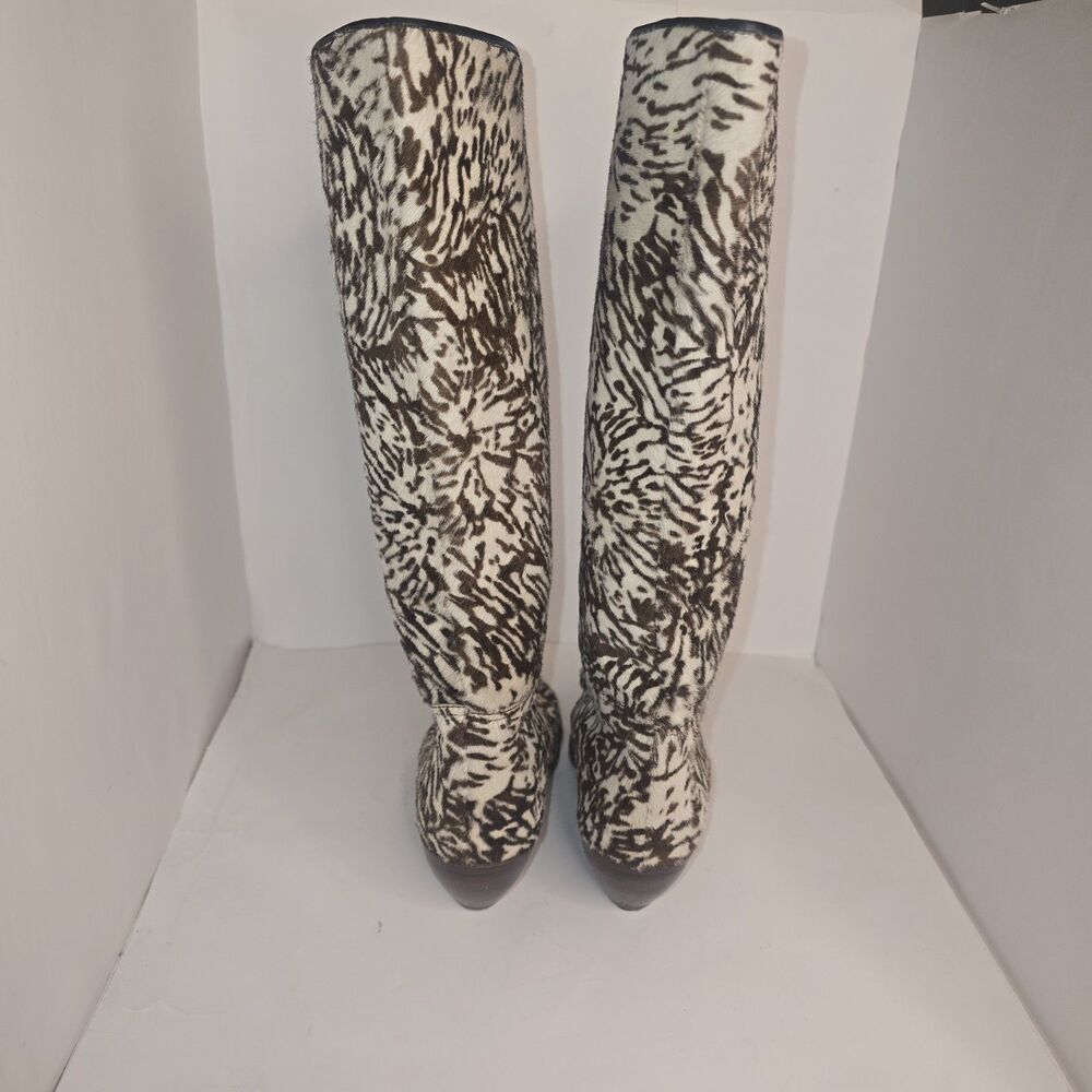 Vintage MAUD FRIZON Zebra Animal Print Calf Hair Brown Beige Boots Size 35 - Picture 4 of 16